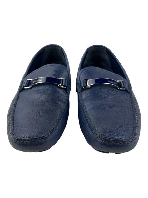 sapato prada feminino mocassim|Mocassim Em Couro Saffiano Azul Báltico .